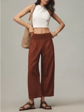Anthropologie Reese Linen Barrel Pants by PILCRO; Color: Cocoa Plum; Size: Large